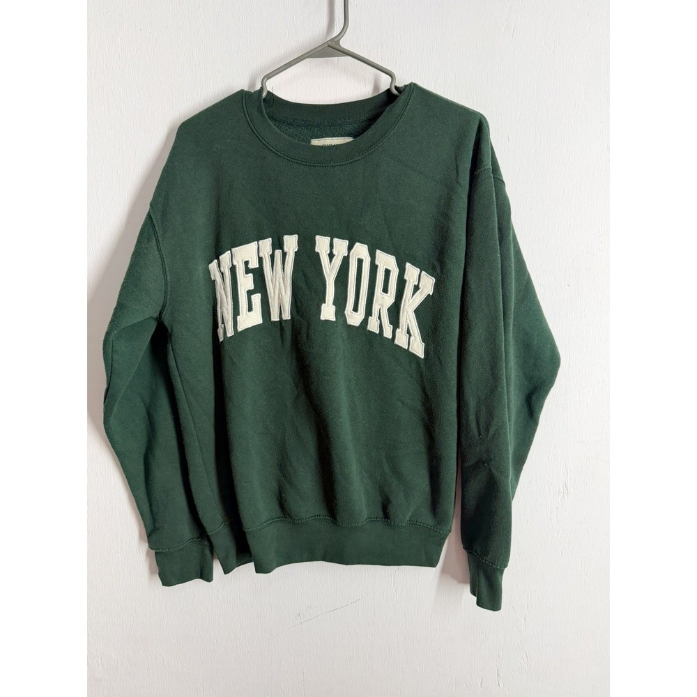 New York Popular Green Crewneck Sweatshirt Mens M NY Graphic Pullover Fleece